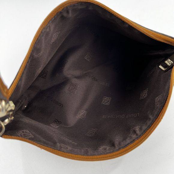 Louis Quatorze Mini Handbag Monogram Logo Tan Leather Trim Baguette Purse‎ - Picture 3 of 9